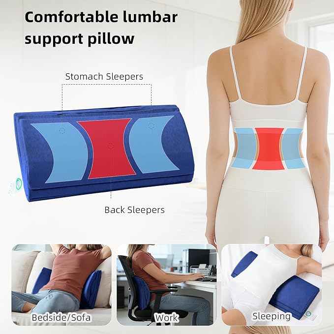 Adjustable Lumbar Support Pillow for Bed & Sleeping, 4-Layer Back Support Cushion with Height Booster, Dual-Firmness Inserts & Washable Cover, Lower Back Pain Relief for Lying Down