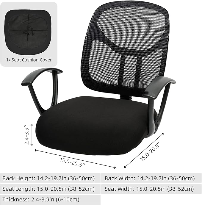 DIVA EN CAMINO DEC Water-Resistant Stretchable Desk Office Chair Seat Cushion Covers - Universal Spandex Computer Chair Slipcover - Removable Washable Cushion Protectors for Dogs, Cats, Black