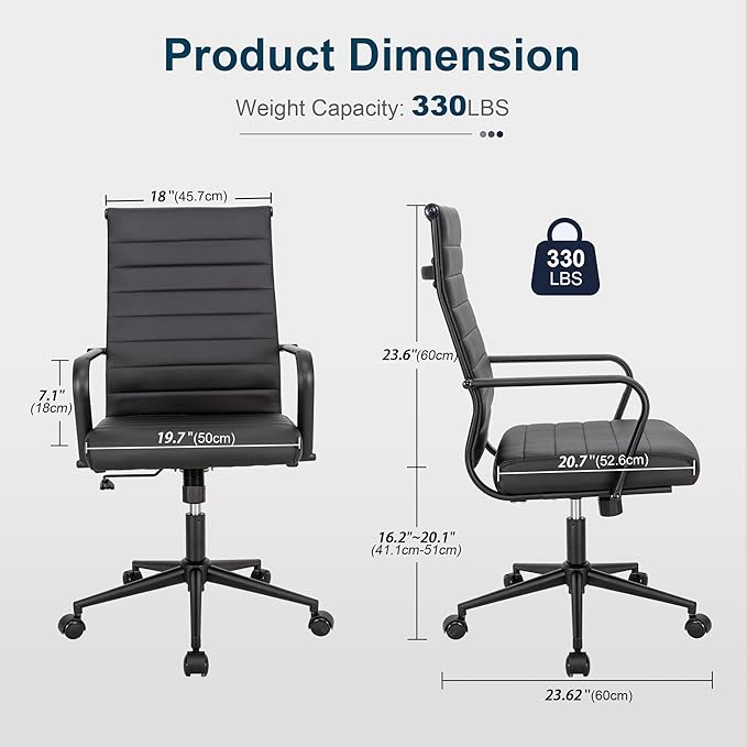 Okeysen Office Desk Chair Conference Room Chairs Modern Ergonomic Executive Swivel Chair Adjustable Height PU Leather Home Desk Chairs with Armrests Comfy Computer Task Chairs with Wheels (Black)