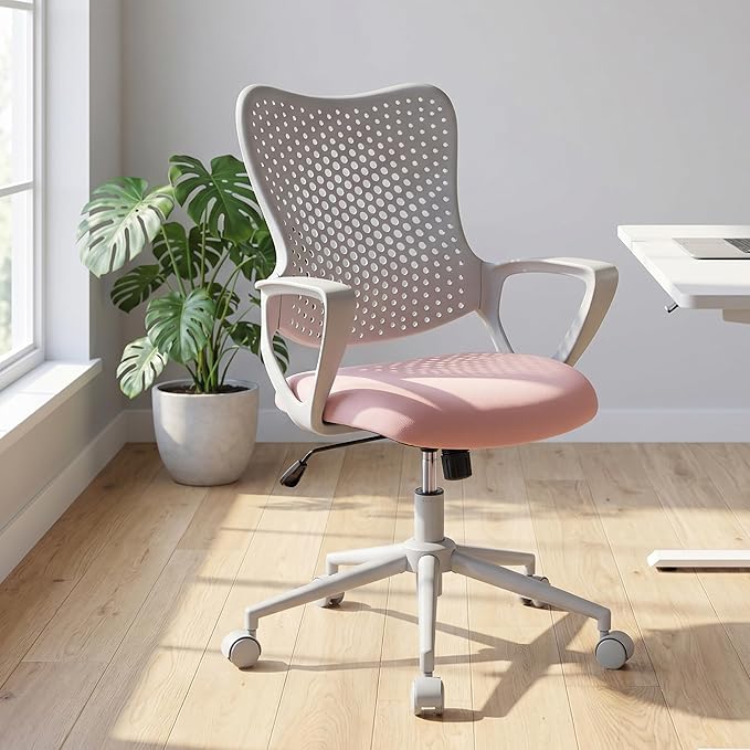 Ergonomic Office Chair, Breathable Mesh Computer Desk Chair with Armrests, Rolling Swivel Task Chair, Butterfly Back Design for Home Office, Adults and Teens (Pink)