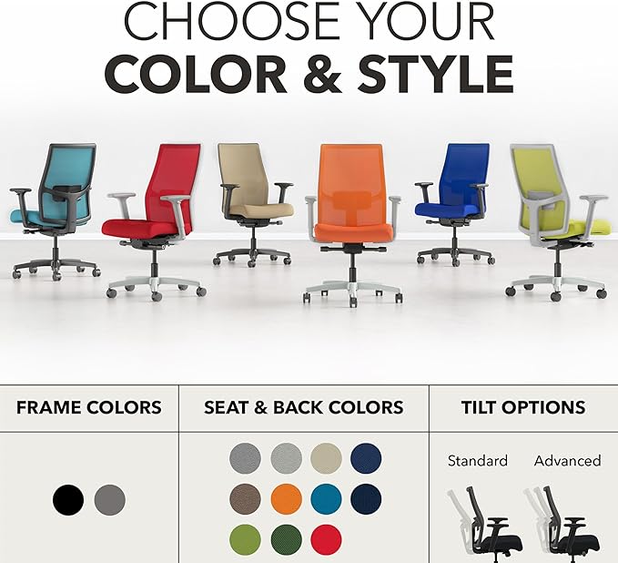HON Ignition 2.0 Mid Back Task Chair, Advanced Synchro-Tilt Control, Office Chair with Lumbar Support, Height and Width Adjustable Arms, Titanium Frame, Black