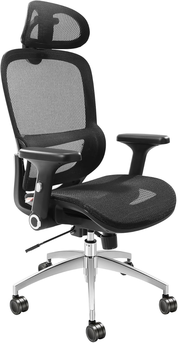VEVOR Ergonomic Office Chair, High Back Home Desk Chair with Adjustable Headrest, Flip-Up Arms, 90-130° Tilt Lock & Wide Backrest, Lumbar Support, Computer Mesh Chairs for Man Woman, Black Task Chair