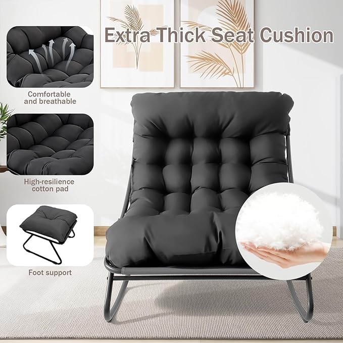 Outdoor Rocking Chair, Rocking Chair with Foot Rest, Comfy Rocker Chairs with Thick Cushion and Frame, Mecedora for Balcony, Living Room, Patio (Black.)