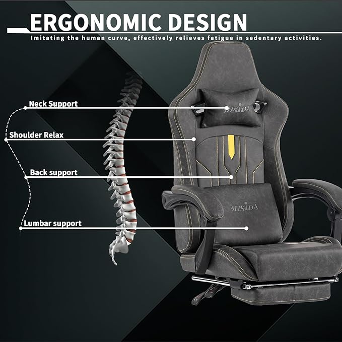 Gaming Chair with Footrest Ergonomic Computer Chair Massage Lumbar Cushion, Racing Video Game Chair Adjustable Rocker Recliner Executive Office Desk Chair Pu Leather for Adults