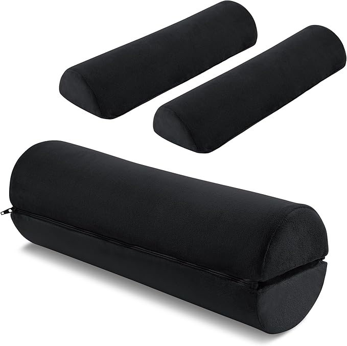 ROYALAY Neck Pillow for Sleeping Round Roll Pillow Including 2 Pack Half Moon Cervical Pillow, Foam Roll Pillow for Pain Reduce, Washable Bolster Pillow for Head Neck Back and Legs, Black