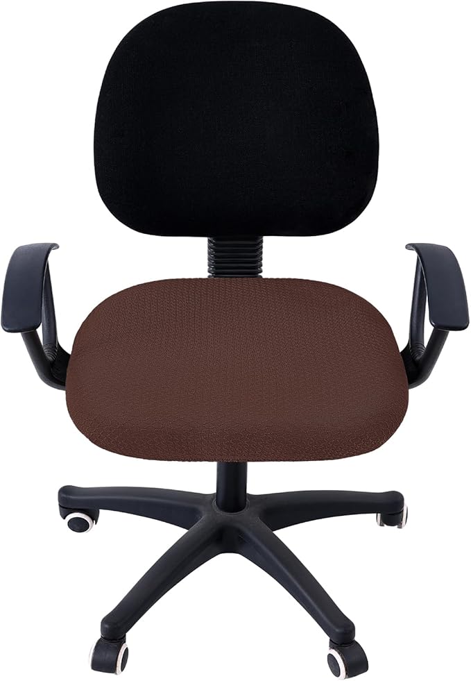 Smiry Stretch Jacquard Office Computer Chair Seat Covers, Removable Washable Anti-dust Desk Chair Seat Cushion Protectors - Light Chocolate