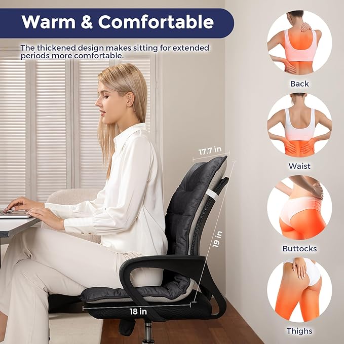Heated Seat Cushion for Office Chair, Heated Seat Pad for Pain Relief Promote Blood Circulation with 3 Heat Levels & 90mins Auto-off, Chair Warmer for Back, Waist, Hips, Thighs Home Office Use Dark