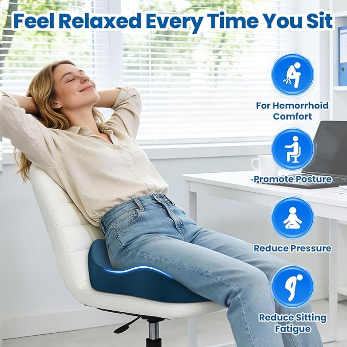 SweetSlubr Large Donut Pillow Seat Cushion for Hemorrhoid Discomfort&Tailbone Pressure, Office Chair Cushion for Long Sitting, Ergonomic Coccyx Pillow for Postpartum Pregnancy, Blue, X-Large