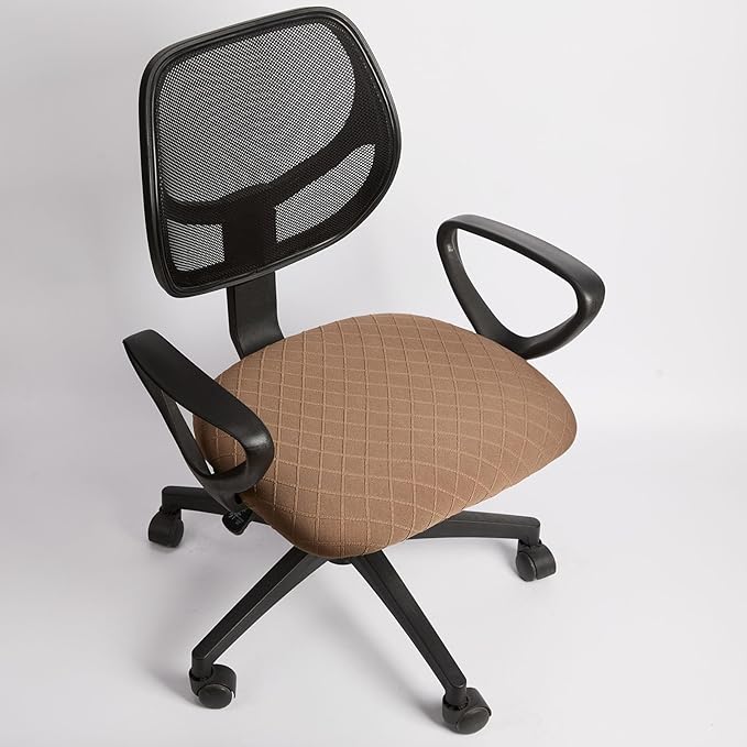 Melaluxe Stretch Jacquard Office Chair Cover, Removable Washable Desk Chair Cover Rotating Chair Seat Slipcover, Brown