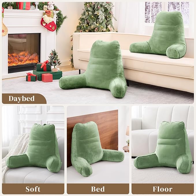 Sasttie Reading Pillow, Pillows for Reading or Relaxing – Ergonomic Support for Head, Neck, Back, and Lumbar, 21-Inch, Sage Green