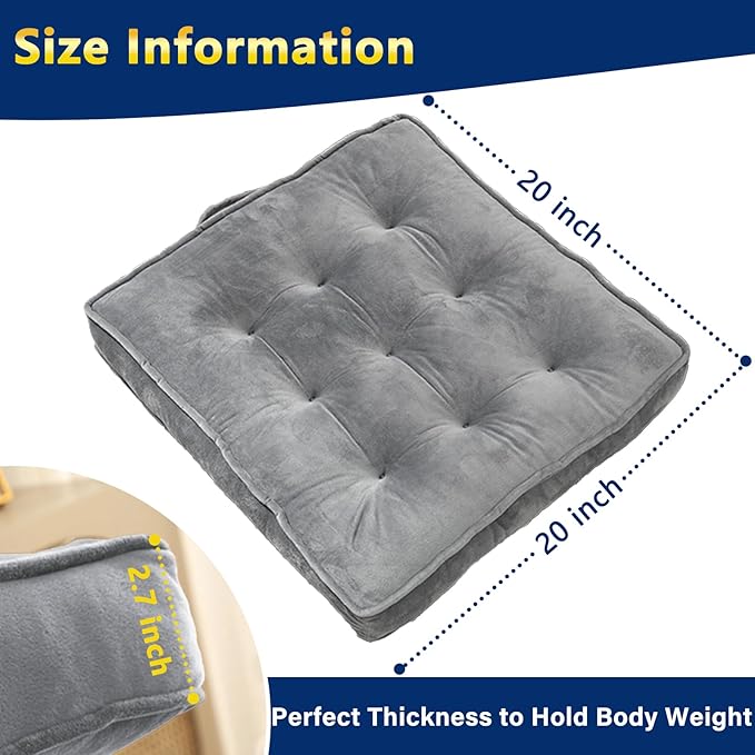 1 MIDDLE ONE Floor Pillow Set of 4, Memory Foam Meditation Cushion, Floor Cushions for Adults Sitting, Large Square Seat Cushions for Yoga, Living Room, 20x20 Inch (Grey)