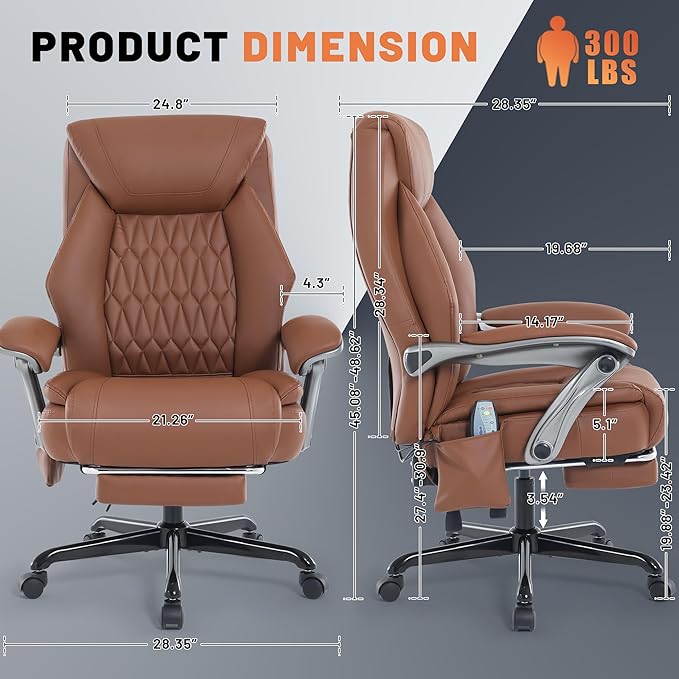 Massage Office Chair with Heat & Foot Rest, 6 Points Vibration, Ergonomic Executive Reclining Desk Chair, PU Leather Padded Seat for Home Office Comfort