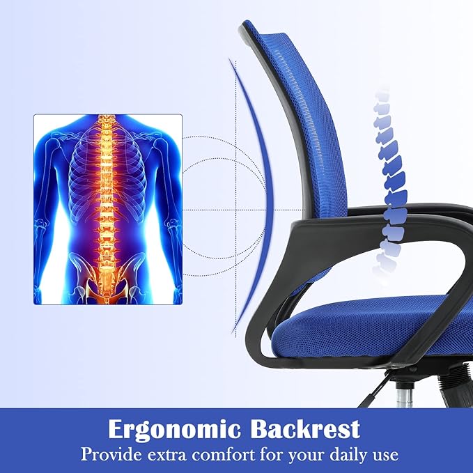 MKDLUFEI Office Chair, Adjustable Ergonomic Computer Task with Lumbar Support Mid Back Mesh Task with Backrest for Home Office Work Student, Adults, Blue