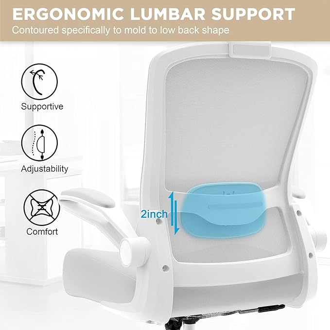 Mimoglad Office Chair, High Back Ergonomic Desk Chair with Adjustable Lumbar Support and Headrest, Swivel Task Chair with flip-up Armrests for Guitar Playing, 5 Years Warranty