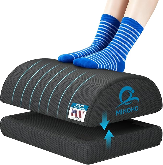 Foot Rest for Under Desk at Work, Adjustable Height Memory Foam Foot Stool with Washable Cover-Comfortable Footrest, Ergonomic Footrest for Under Desk, Office Chair (Black)
