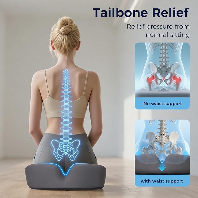 18.5" x 16.5" Extra Large Memory Foam Cushion, Tailbone Pain Relief Cushion for Long Sitting Soft Hip Support, Breathable X Large Donut Pillow Desk Chair Cushion for Office, Home, Driving
