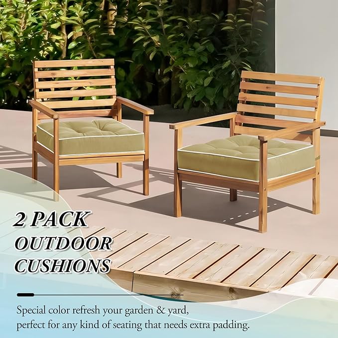 Wellsin Outdoor Chair Cushions Set of 2, Patio Cushions for Outdoor Furniture, Tufted Water-Resistant Outdoor Chair Pads, 19 x 19 Inch, Khaki