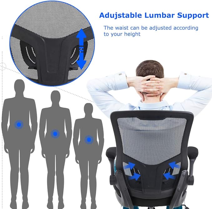 BestOffice Home Office Chair Mesh Desk Chair Computer Chair with Lumbar Support Flip Up Arms Ergonomic Chair Adjustable Swivel Rolling Executive Mid Back Task Chair for Women Adults, Black