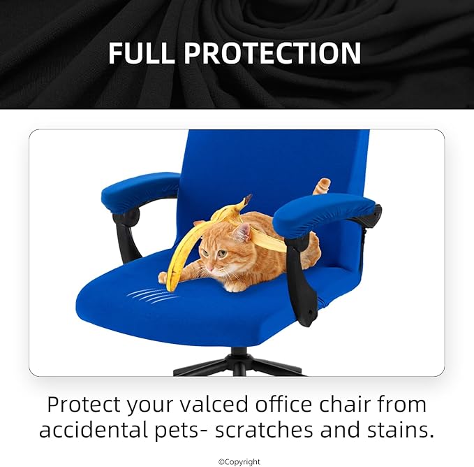 Stretch Computer Office Chair Cover with Armrest Covers Durable Zipper Universal Washable Removable Spandex Rotating Boss Chair Slipcovers Anti-dust Soft Desk Chair Seat Protector, Royal Blue