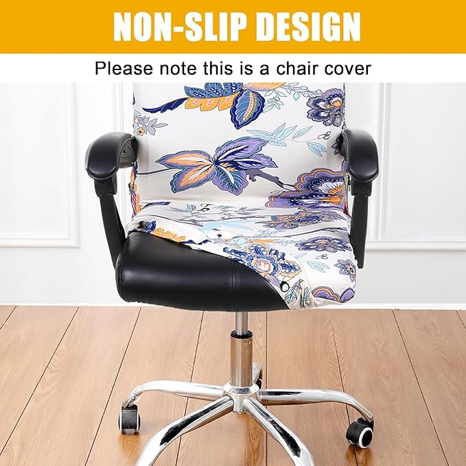Smiry Stretch Printed Office Computer Chair Covers, Universal Desk Rotating Chair Slipcovers Removable Washable, Soft Fit Anti-Dust Spandex Protector Cover with Zipper, Beige
