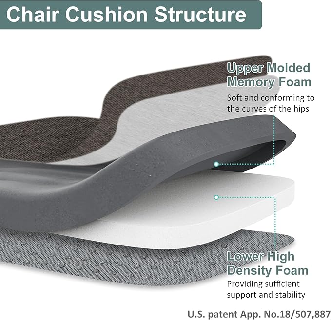 Shinnwa Seat Cushion for Dining Chairs, Patented Design Memory Foam Dining Chair Pad with Ties and Washable Cover, 17" x 16" x 2", Dark Brown