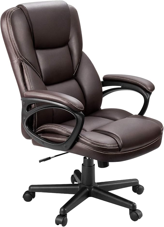 Furmax Office Executive Chair High Back Adjustable Managerial Home Desk Chair, Swivel Computer PU Leather Chair with Lumbar Support (2, Brown)