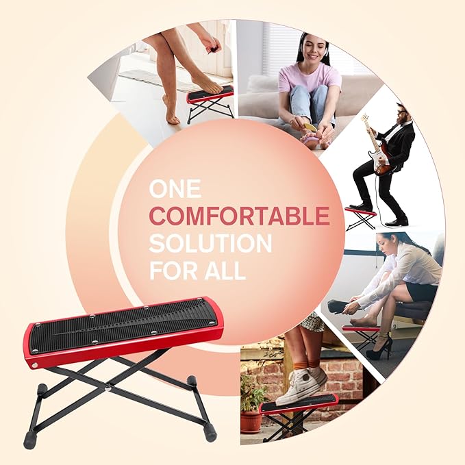 Subay Pedicure Foot Rest, 6-Height Adjustable Non-Slip Foot Stand for Easy Home Pedicures, Red