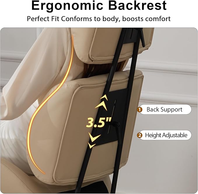 Office Chair, Ergonomic Computer Chair with Adjustable Headrest and Lumbar Support, Executive Leather Chair with Padded Arms, High Back Desk Chairs for Long Hours Sitting,Beige