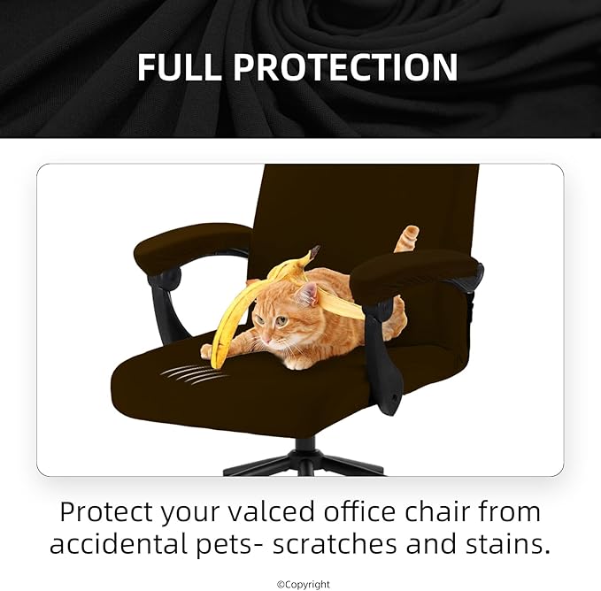 Stretch Computer Office Chair Cover with Armrest Covers Durable Zipper Universal Washable Removable Spandex Rotating Boss Chair Slipcovers Anti-dust Soft Desk Chair Seat Protector, Brown