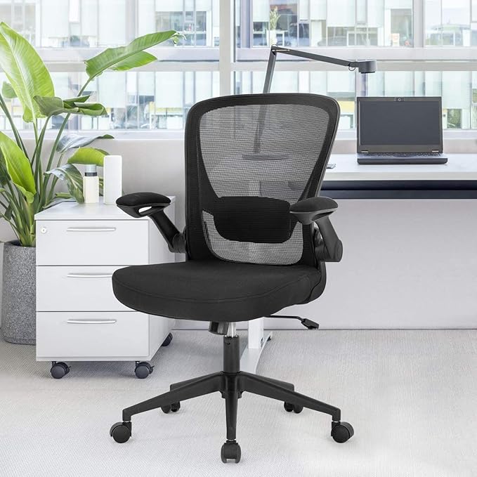 Home Office Chair Ergonomic Desk Chair Mesh Computer Chair Swivel Rolling Executive Task Chair with Lumbar Support Arms Mid Back Adjustable Chair for Men Adults, Black