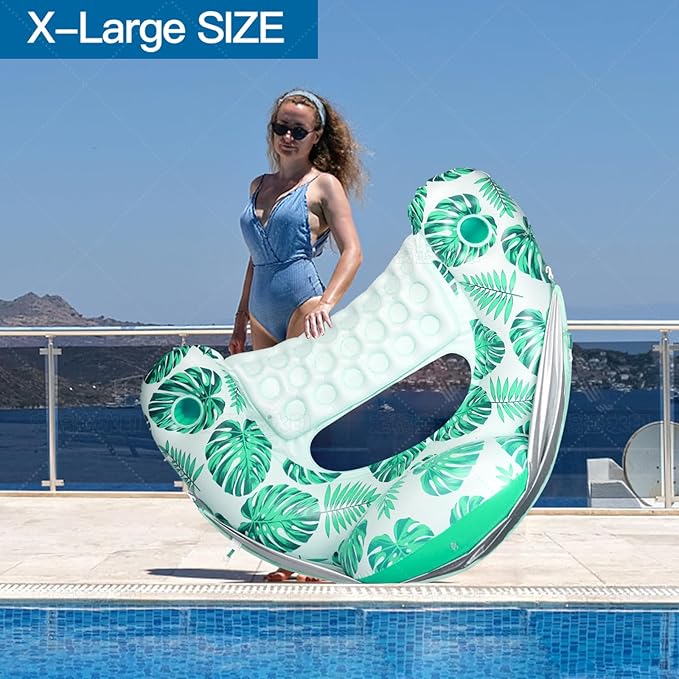 COOLCOOLDEE Pool Float with Canopy, Cup Holder - XL Pool Chair Lounge Float with Adjustable Sun Shade Cover, Drink Holder, Ergonomic Headrest,Inflatable Pool Float for Adults