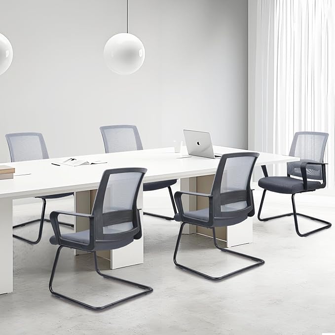 CLATINA Office Guest Chair with Lumbar Support and Mid Back Mesh Space Air Grid Series for Reception Conference Room Gray