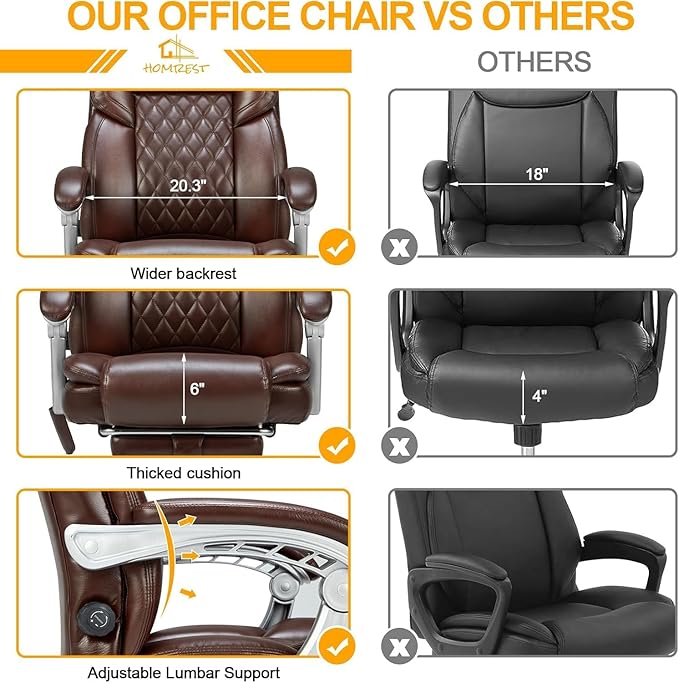 HOMREST 2-Point Massage Office Chair with Lumbar Support, Heated Executive Office Chair, Computer Gaming Chair with with Adjustable Backrest for Home Office, Brown