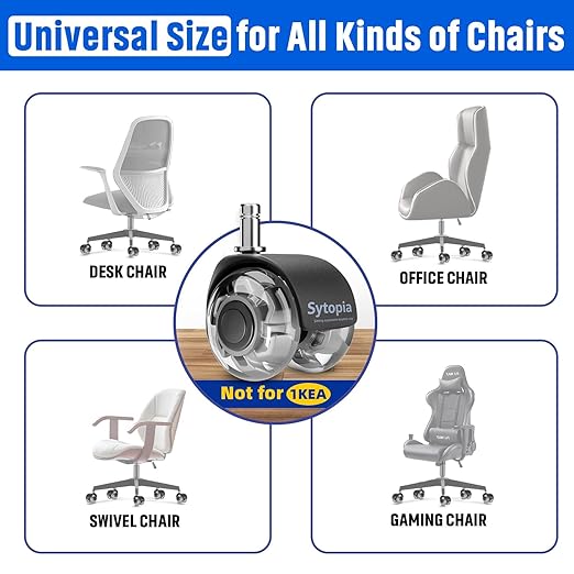 Office Chair Wheels 2" Desk Chair Caster Wheels Smooth Roller Style Quiet for Carpet and Hardwood Floors Universal Fit 11x22 mm Set of 5 Grey