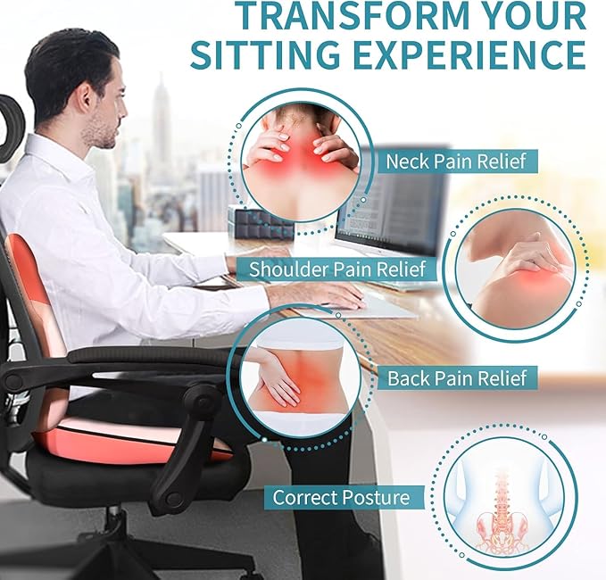 FLORICH Seat Cushion and Lumbar Support Pillow for Office Chair Car Neck Headrest Pillow Memory Foam Seat Pads Pressure Relief Back Cushion and Carseat Pads(Pink)