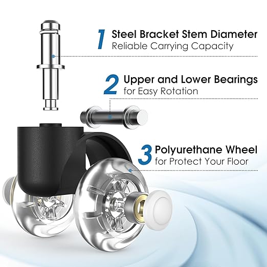 MaxGear 2" Office Chair Wheels Heavy Duty Replacement, Mute Rubber Rotating Desk Chair Wheels, for All Floors Including Hardwood and Carpet, Universal Standard Stem Size, Fits 98%, Set of 5