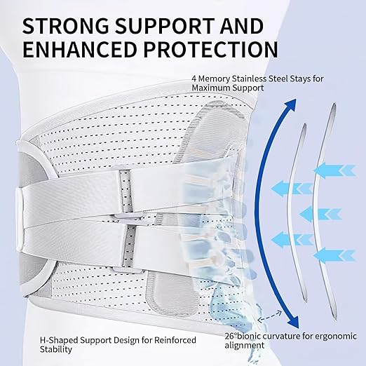 Lower Back Brace for Women Men, Adjustable Lumbar Support with Ergonomic Metal Stays for Work,Lifting,Drive,Fitness, Breathable Fabric Support Belt with 3D Pad, Grey,Size XL,Waist 45"-52"
