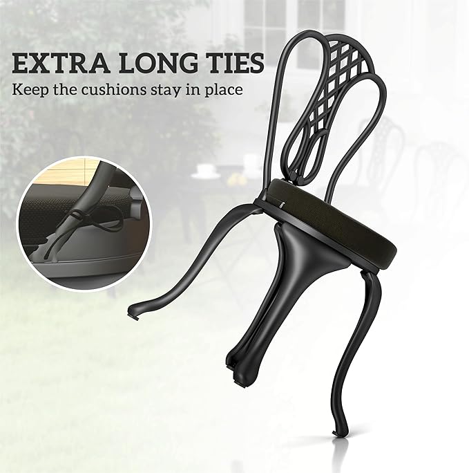 Outsunny Outdoor Bistro Chair Cushions Set of 4 with Machine Washable Cover, 15" x 15" x 3" Thick Round Seat Cushions for Patio Furniture with Ties, Chair Pads for Dining Chairs, Black