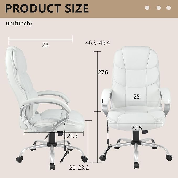 FDW Office Chair Computer High Back Adjustable Ergonomic Desk Chair Executive PU Leather Swivel Task Chair with Armrests Lumbar Support (Beige)