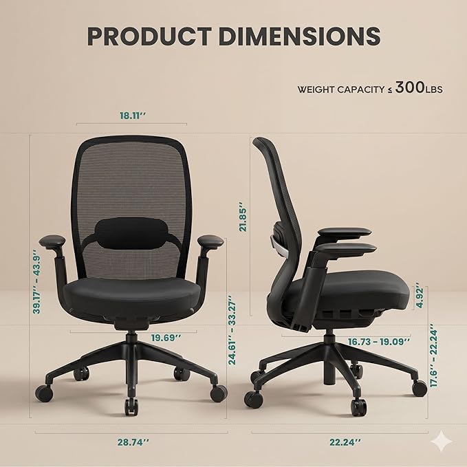 COLAMY Office Chair Set of 2, Easy Wire-Control Desk Chair with Sliding Seat Depth & Thick Padded Lumbar Support, Heavy Duty 300 LBS High Back Mesh Computer Chair for Home Workstation,Black