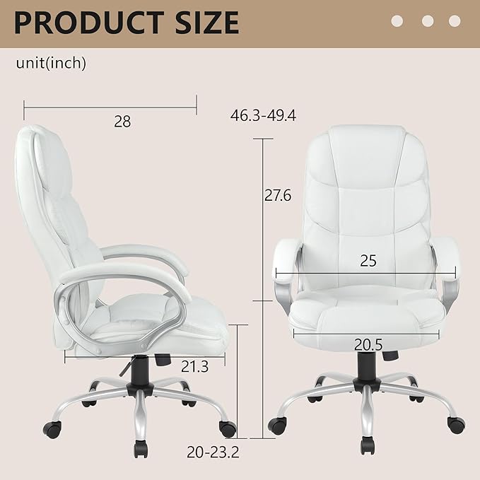 FDW Office Chair Computer High Back Adjustable Ergonomic Desk Chair Executive PU Leather Swivel Task Chair with Armrests Lumbar Support (Beige)