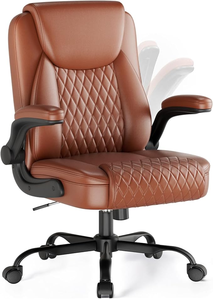 COMHOMA Leather Office Chair Ergonomic Computer Gaming Chair with Comfy Back Support, Executive Mid-Back,Small Gmaing Chair with Adjustable Armrests, for Short People Use, Rolling Swivel for Adults
