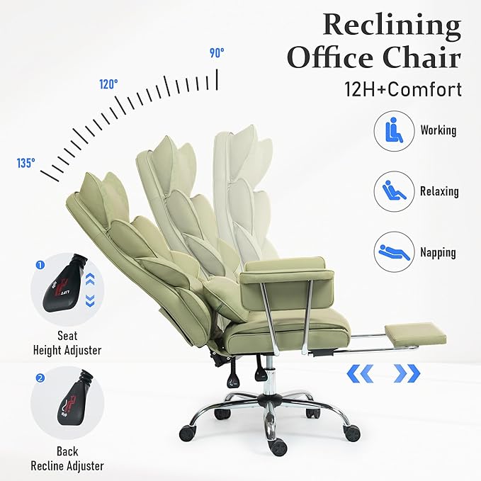 DYHOME 500 Lbs Kneading Massage Office Chair with Foot Rest, Ergonomic Reclining Home Computer Chair, High Back Thick Cushion Big & Tall Office Chair, Comfy Leather Heavy Duty Executive Chair, Green