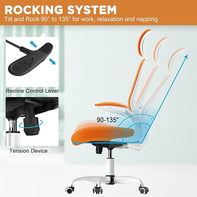 Mimoglad Office Chair, High Back Ergonomic Desk Chair with Adjustable Lumbar Support and Headrest, with flip-up Armrests for Guitar Playing, 5 Years Warranty (Modern, Sunset Glow)
