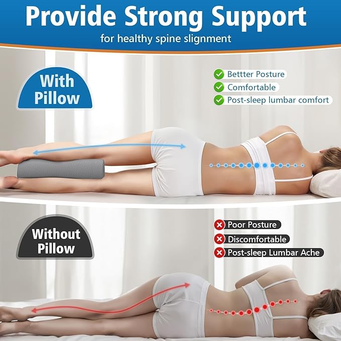 Knee Pillow for Side Sleepers, Half Moon Memory Foam Bolster Pillow for Legs, Ergonomic Design Wedge Elevation Pillow for Side & Back Sleeping, Under Knee Support, Foot, Ankle, Lumbar, Gray - 2 Pack