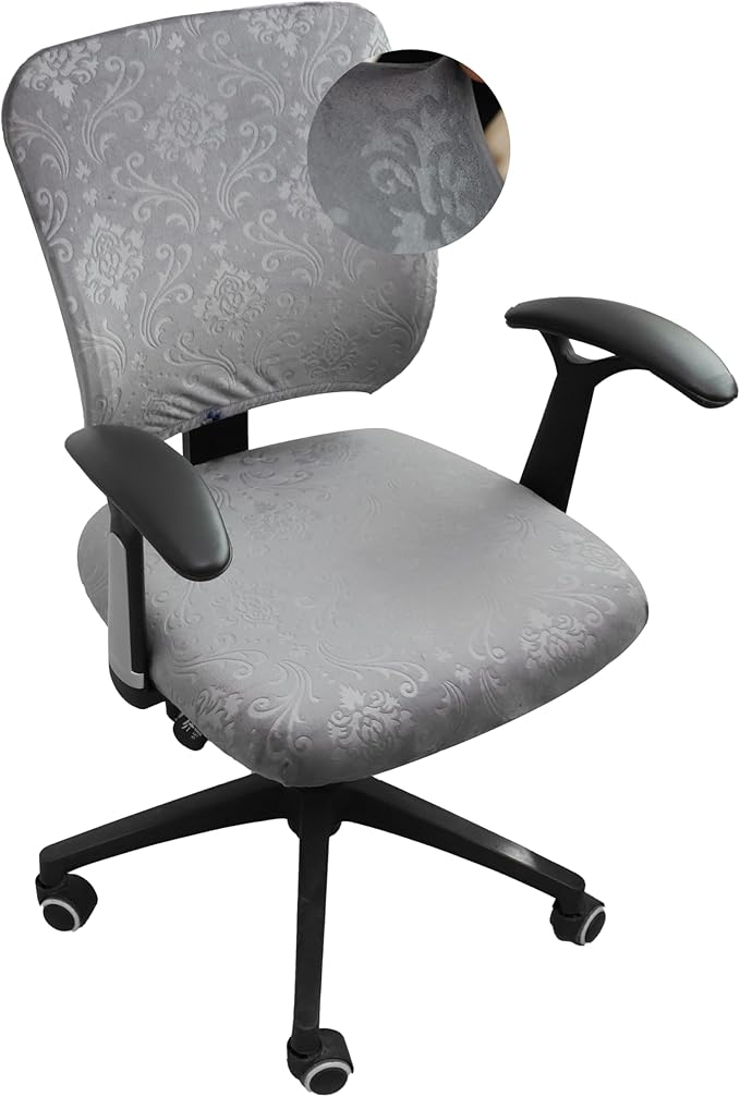 FORCHEER Desk Chair Cover Stretch Velvet Dark Grey 2 Piece for Split Office Chair Slipcovers Washable Removable