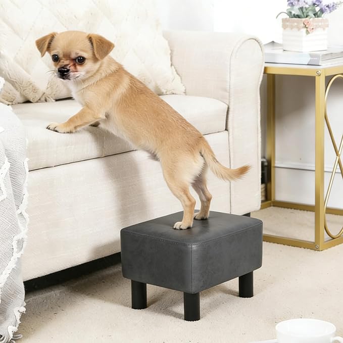 Joveco Small Footstool Ottoman Fabric Footrest Modern Rectangular Foot Stools for Living Room Bedroom (Dark Gray)