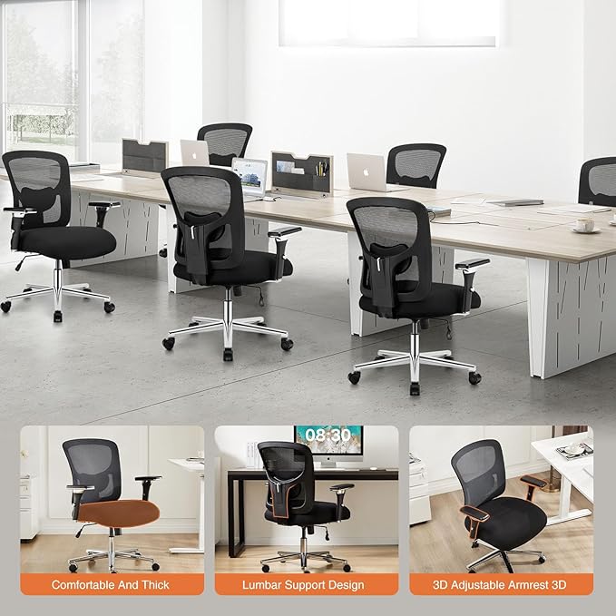 Sweetcrispy Big and Tall Office Desk Chair with Lumbar Support, 500lbs Heavy Duty Mesh Ergonomic Computer Chair with 4D Armrest and Wide Comfy Seat, Wheels for Adult, Black