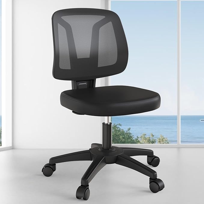 Small Ecgonomic Flexible Computer Home Task Chair Swivel No Arms with Adjustable Height and Lumbar Support for Adult and Child