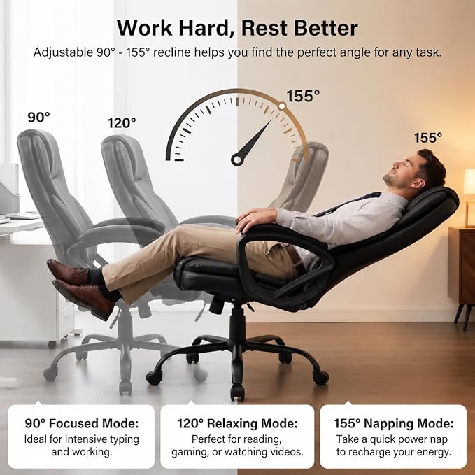 Executive Office Chair Ergonomic Desk Chair, PU Leather Computer Chair with Padded Armrests, Adjustable Height Swivel Task Chair (1)